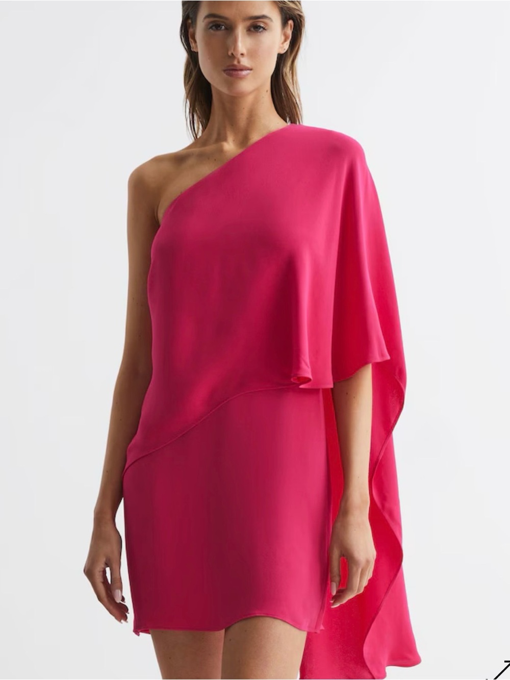 Reid’s~Blake One Shoulder Cape Mini Dress in Bright Pink/Red Sz 10 elegant, sexy